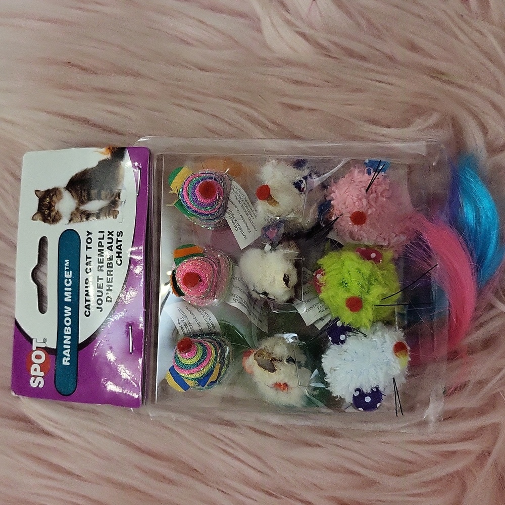 Brand New RARE Y2K SPOT RAINBOW MICE CAT TOYS- 9CT.